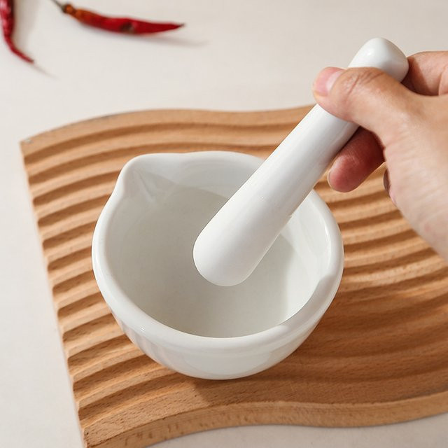 ACRDDK Keramik Mörser und Stößel Set in Weiß, 6 cm Durchmesser - Bild 1