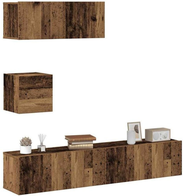 Vidaxl 4-teiliges TV-Schrank-Set zur Wandmontage in Braun mit Altholz-Optik aus Holzwerkstoff im Industrial-Stil - Bild 1