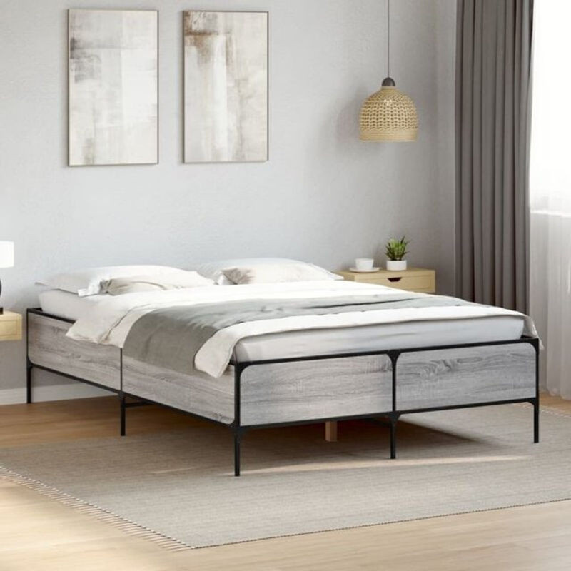 Vidaxl Bettgestell im Industrial Design aus Holz und Metall in Grau, B/L: 140 x 190 cm - Bild 1