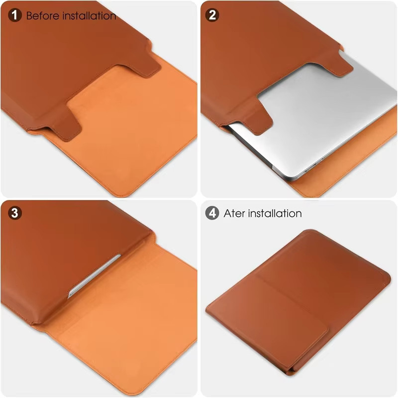 NMEGOU Tragbare Leder-Laptop-Hülle mit verstellbarem Ständer für MacBook Air und MacBook Pro (12 bis 16 Zoll) in Schwarz oder Braun - Bild 3