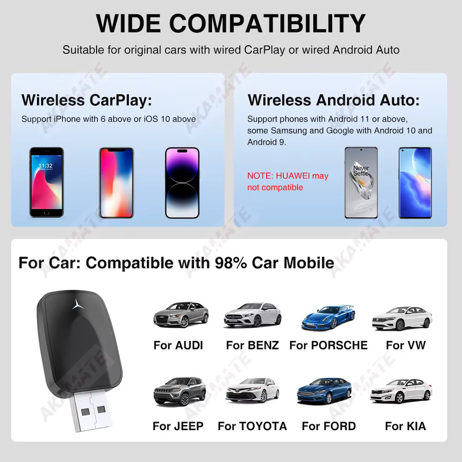 AKAMATE 2in1 Wireless CarPlay und Android Auto Adapter in Schwarz mit Bluetooth für Plug and Play - Bild 5