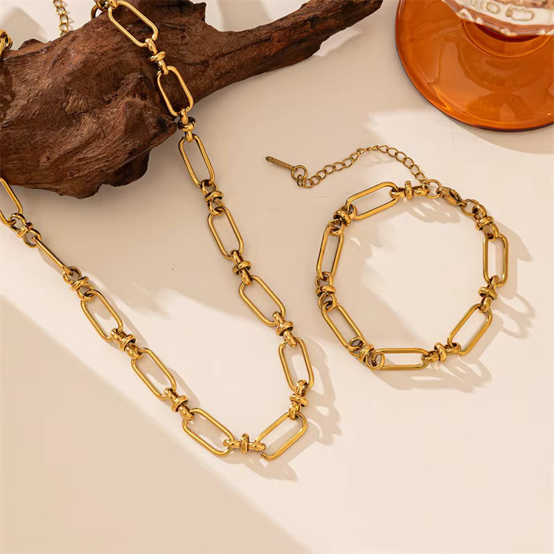 GANEMLY Schmuck-Set Halskette und Armband, Edelstahl, Gold, Damen - Bild 3