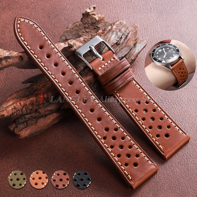 Uhrenarmband Leder, Edelstahl, Grün, Braun - Bild 1