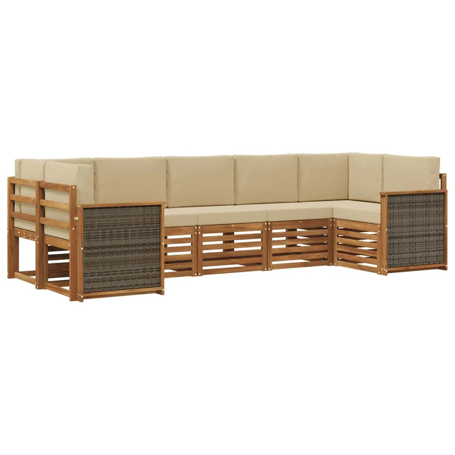 vidaXL Ecksofa Set aus massivem Akazienholz in Natur-Beige mit Polyester-Polstern und modernem L-Shape Design - Bild 2