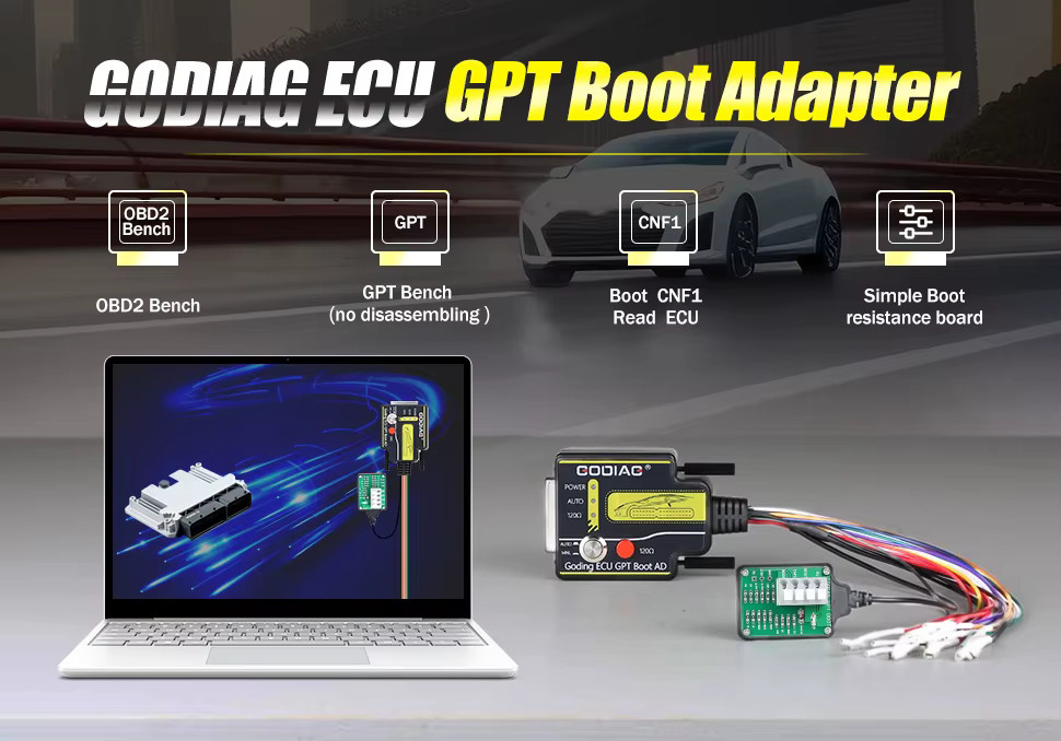 GODIAG ECU GPT Boot AD Anschluss in Schwarz für das Lesen und Schreiben von ECU ohne Demontage, kompatibel mit J2534, Openport, PCMFlash und FoxFlash - Bild 7