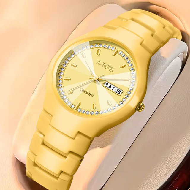 LIGE Armbanduhr Quarz, Keramik, Gold, Damen, Datum - Bild 1