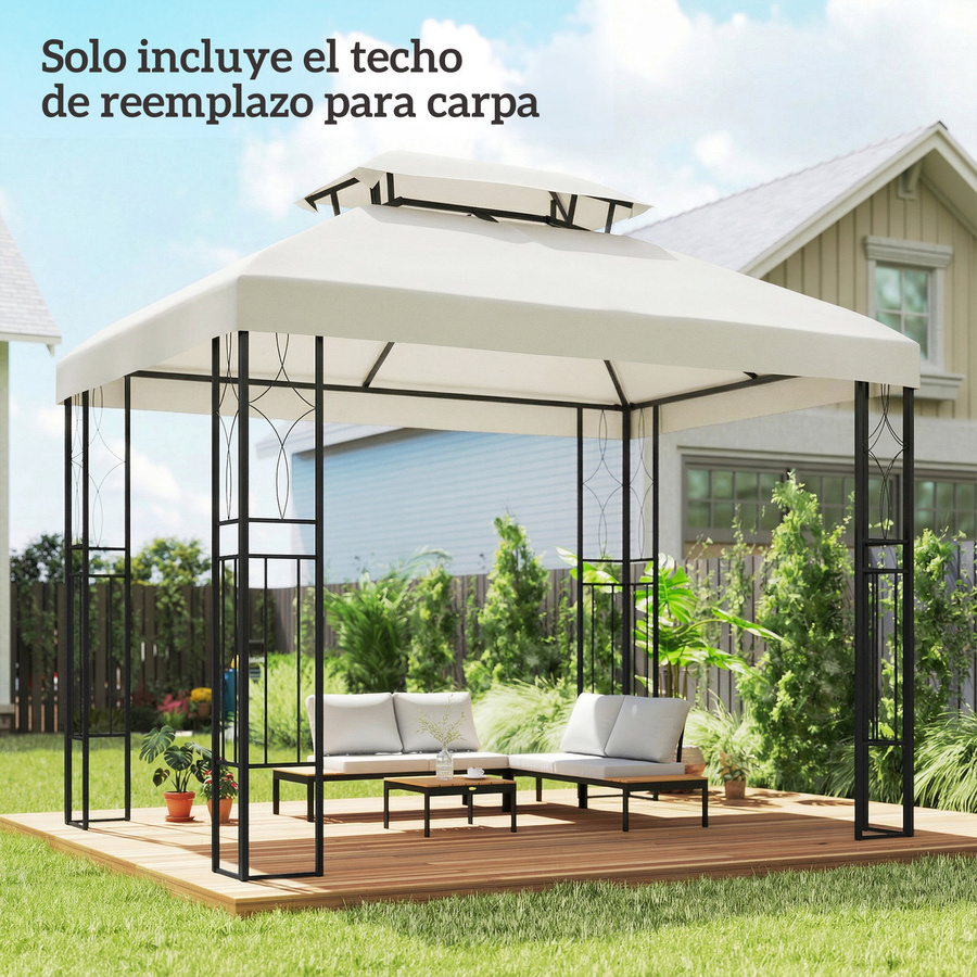 Outsunny Ersatzdach für Pavillon Gazebo mit Doppel-Dach und UV-Schutz, Cremeweiß, B/T: 400 x 300 cm - Bild 2