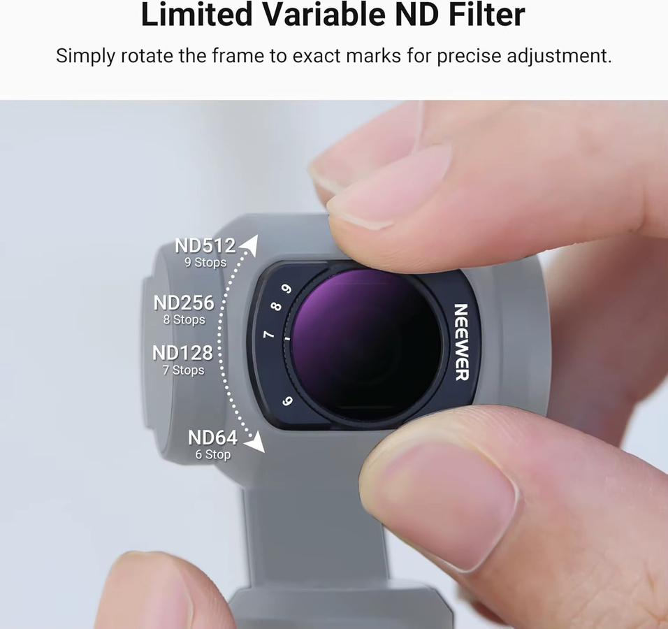 NEEWER Magnetisches Variables ND-Filterset für DJI Osmo Pocket 3, ND2-32 & ND64-512 Action-Kameraobjektivfilter, Schwarz - Bild 5