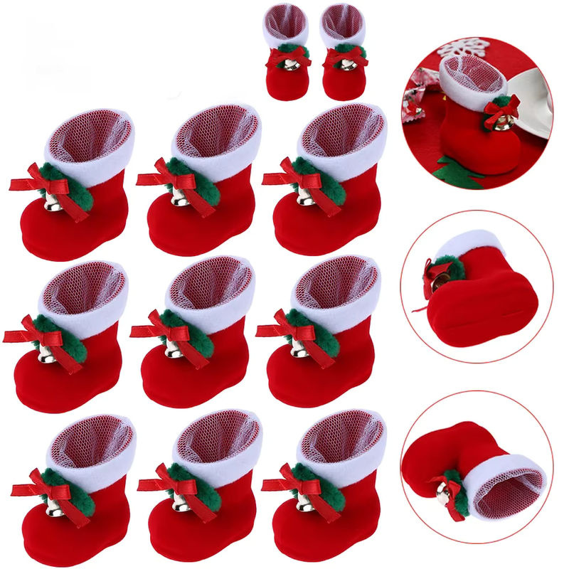 ALLOYSEED Weihnachtsmann Süßigkeiten-Stiefel aus Textil in Rot als Hängeornament für Kinder und Weihnachtsdekoration - Bild 7