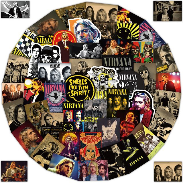 52 Stück Nirvana Band Aufkleber Set in Multicolour für Laptop, Handyhülle und Gitarre - Bild 1
