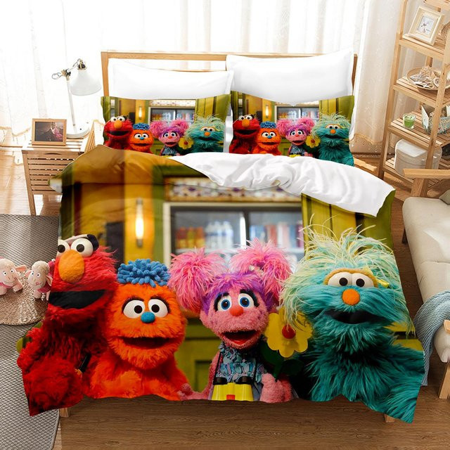 Gu Tao 3-teiliges Bettwäsche-Set Sesamstraße Anime Design aus Polyester, Mehrfarbig, B/H: 210 x 210 cm - Bild 1