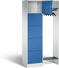 C+P Offene Garderobe Serie 8070 mit Garderobenstange und Zylinderschlössern, Front Enzianblau, Korpus Lichtgrau, H x B x T: 195 x 96 x 48 cm - Bild 1
