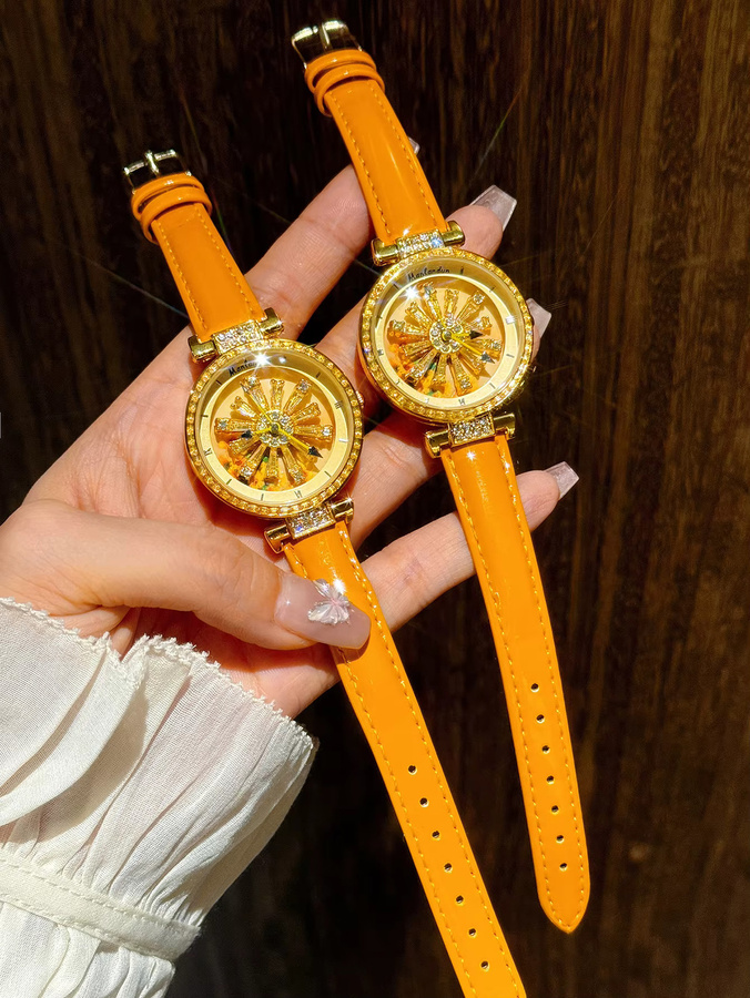 LSVTR Armbanduhr Damen, Roségold, Diamant, Kristall, Leder, Quarz - Bild 3
