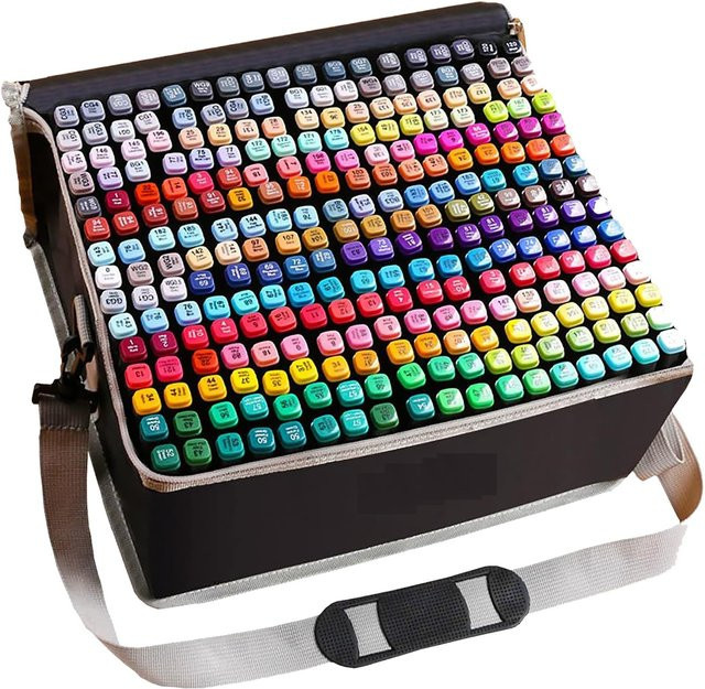 Set mit 262 doppelseitigen Alkoholstiften in Multicolour mit feiner und abgeschrägter Spitze für Zeichnungen, Design, Comics und Kalligraphie - Bild 1