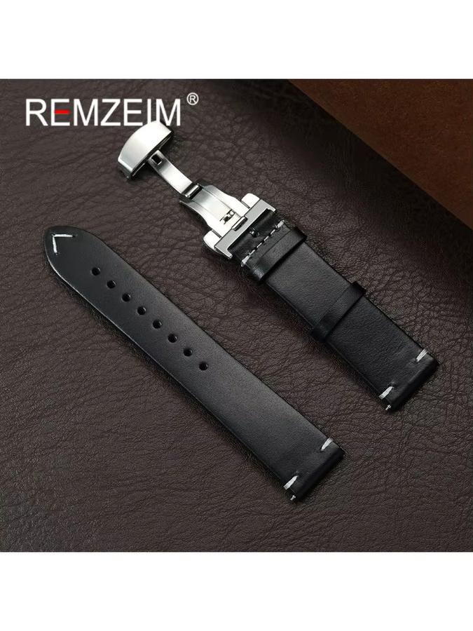 REMZEIM Uhrenarmband Rindsleder, Schmetterlingsschnalle, Unisex - Bild 2
