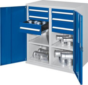 Kappes Schwerlastbeistellschrank Mod. 71 aus Stahl mit Vollblechtüren, Schubladen und Regalböden, Grau, B/T/H: 60 x 60 x 111 cm - Bild 1