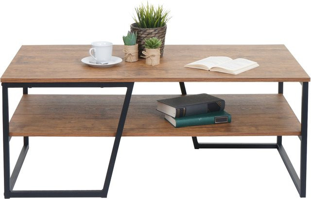 Couchtisch MCW-A27 in Wildeiche-Optik mit Metall-Ablage in 3D-Struktur, Braun, B: 110 cm, T: 46 cm, H: 60 cm - Bild 1