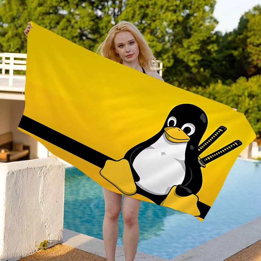 Potdemiel Mikrofaser-Strandtuch Linux Operating System Tux Penguin in Gelb, schnelltrocknendes Reisehandtuch für Pool, Schwimmen und Yoga - Bild 2