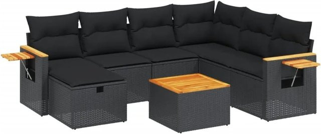 vidaXL 8-tlg Garten-Sofagarnitur aus Poly-Rattan mit Kissen in Schwarz - Bild 1