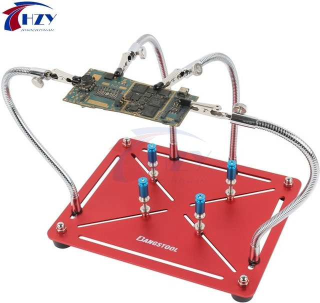 HZY Dritte Hand Set mit Basis und flexiblen Armen für PCB Halter und elektronische Reparaturarbeiten, Farbe: Rot - Bild 1