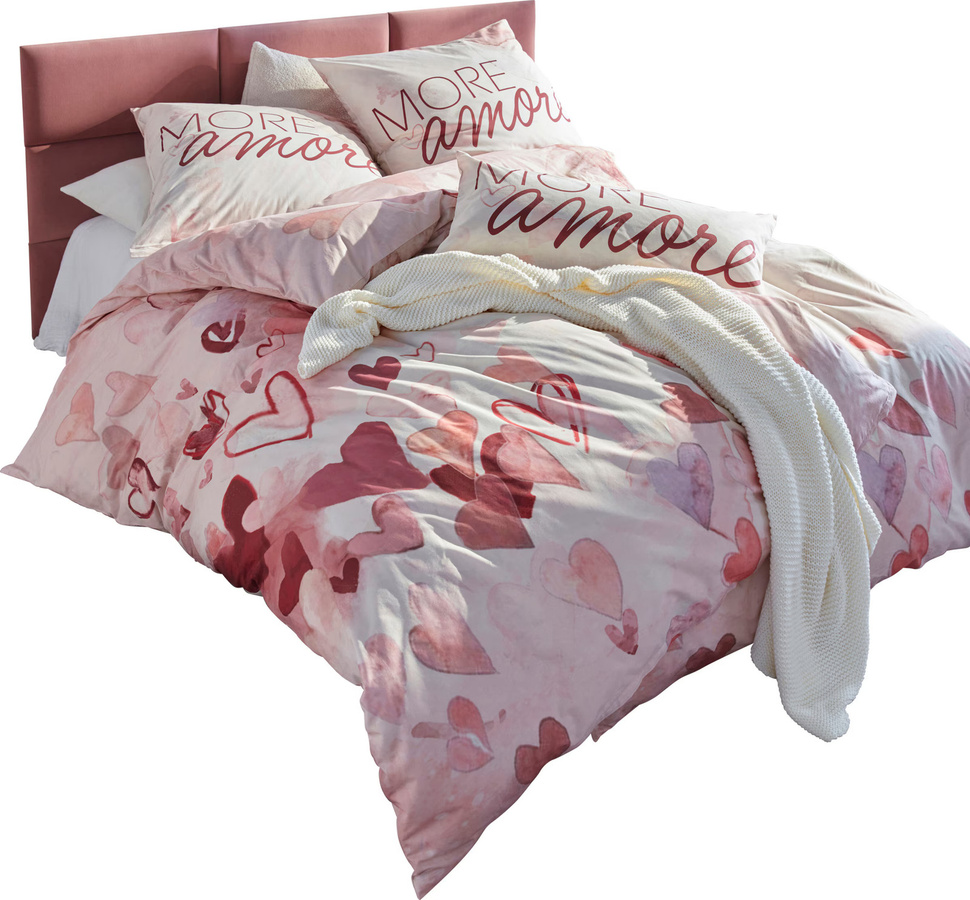 Heine Home Bettwäsche aus 100% Baumwolle mit Herz-Motiven in Pink, Reversible Renforcé Bettwäsche mit Reißverschluss - Bild 2