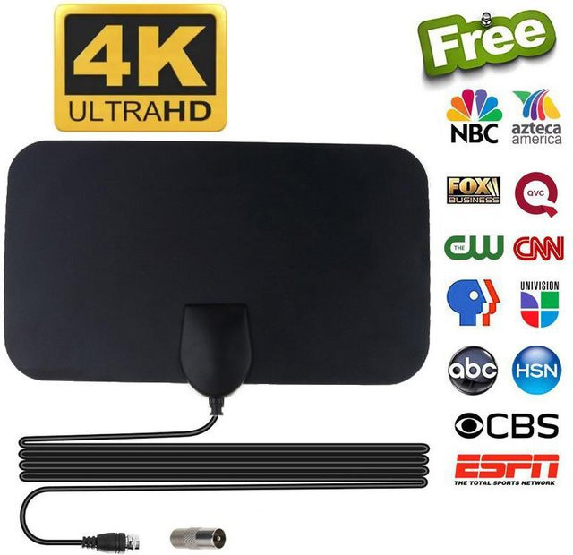 VORTNGLE 4K TV-Antenne mit 25dB Verstärker, Aktive HD-DTV Innenantenne in Schwarz - Bild 1