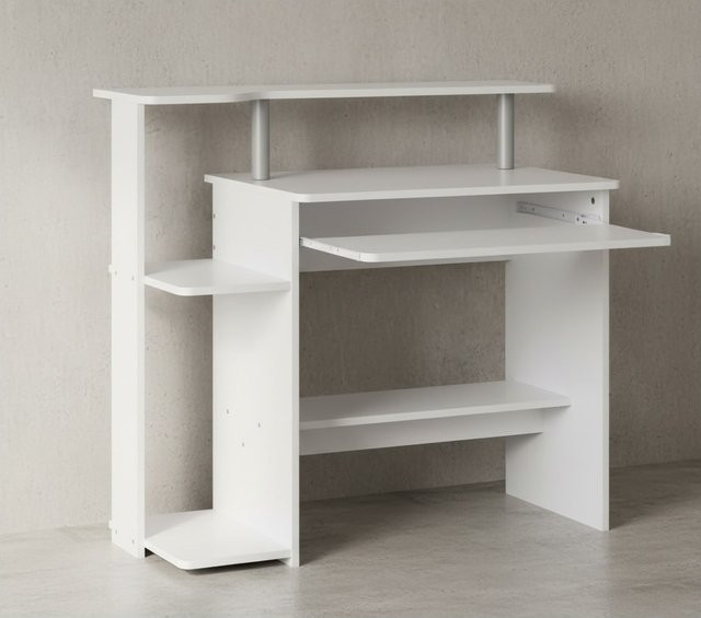 KADIMA DESIGN Computertisch aus Spanplatte mit Tastaturauszug und Stauraum, Weiß, B: 94 cm, H: 76 cm, T: 48 cm - Bild 1
