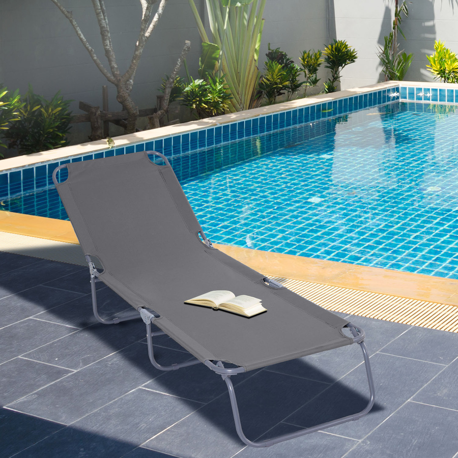 Outsunny Sonnenliege klappbar Grau, wetterfeste Gartenliege mit 5-fach verstellbarer Rückenlehne und Textilene-Bezug, Liegestuhl für Garten und Pool bis 120 kg belastbar, Aosom - Bild 2