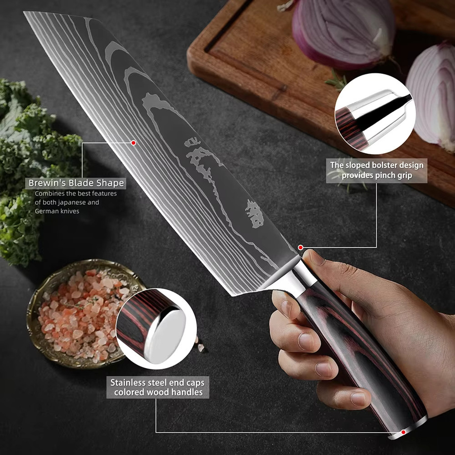 Xituo Profi Küchenmesser Set aus Edelstahl in Silber mit ergonomischen Holzgriffen, 1-9 Stück bestehend aus Kochmesser, Santoku und Obstmesser - Bild 3
