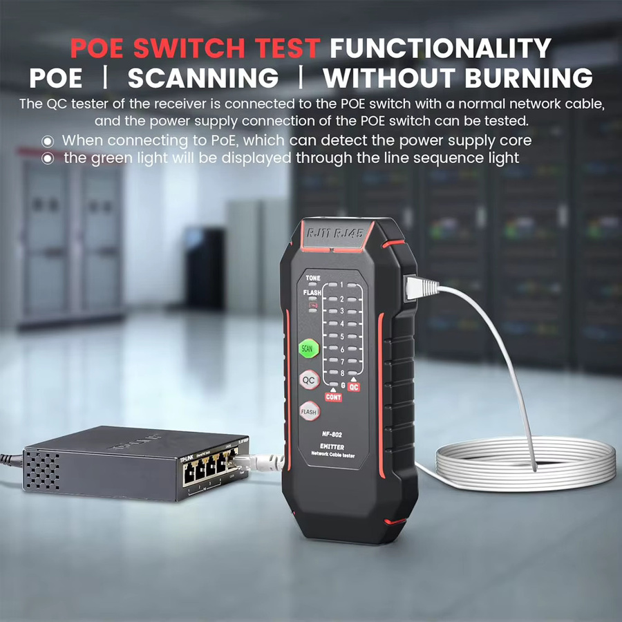 NOYAFA NF-802 Multifunktions-Netzwerkwerkzeug mit LCD-Display, Kabeltracker und PoE Checker für RJ11 und RJ45, Schwarz - Bild 4