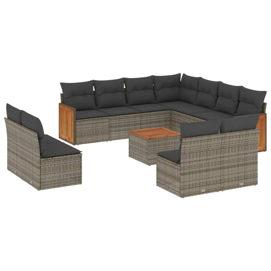 vidaXL 12-tlg Garten-Sofagarnitur aus Poly Rattan und Akazienholz in Grau mit Kissen Modell 53 - Bild 2