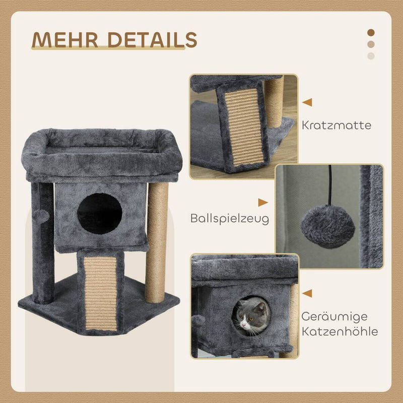 PawHut Kratzbaum Dunkelgrau mit Katzenhöhle und Spielball, B/T/H: 40 x 40 x 57 cm - Bild 3