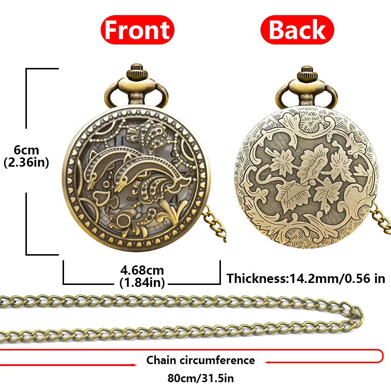 wecin Taschenuhr Halskette, Quarz, Bronze, Messing, Unisex - Bild 2