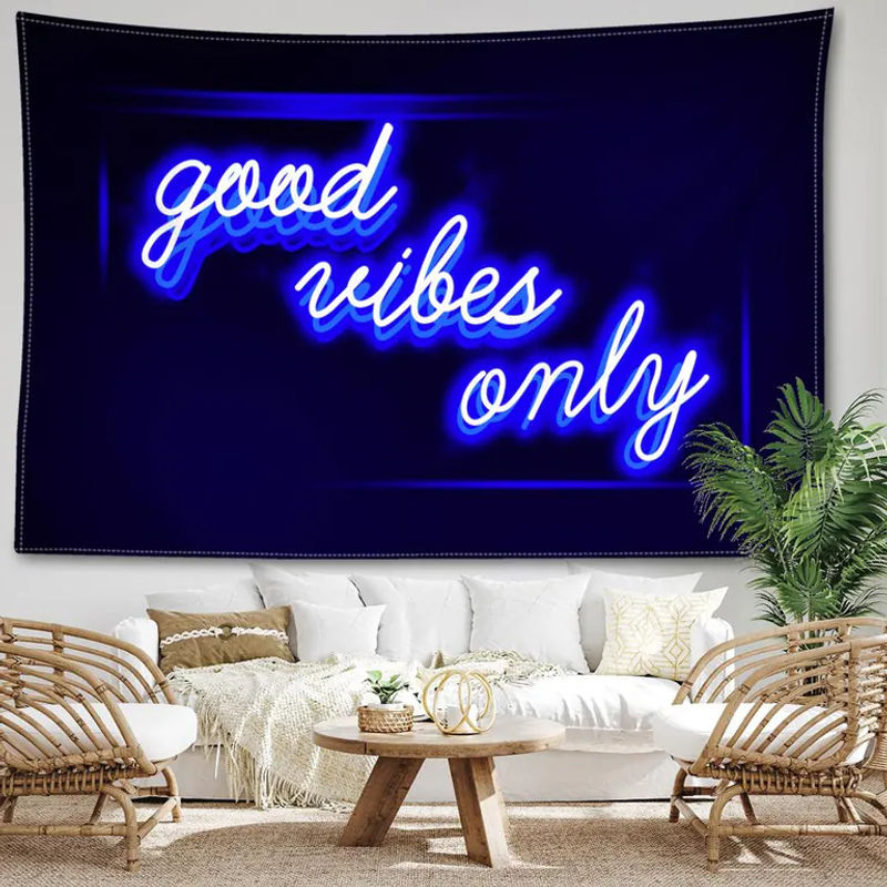 Abstrakter Wandteppich mit Buchstaben in Blau und Weiß von Super Six, minimalistische Textil-Wanddekoration im modernen Hippie-Stil, B: 95 cm, H: 73 cm - Bild 3