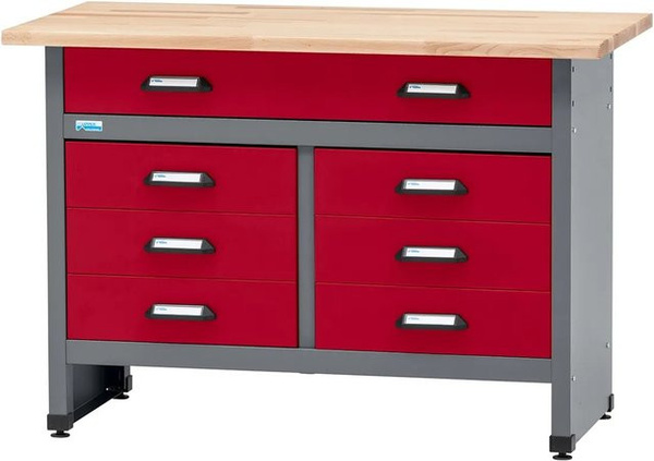 Küpper Werkbank mit 7 Schubladen aus Vollbuchenplatte, Dunkelrot, B/T/H: 120 x 60 x 84 cm