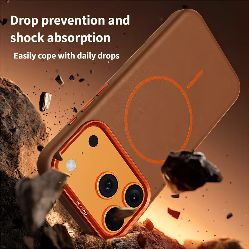 Magnetische iPhone 17 Pro Max Air Handyhülle von Apple in Orange mit Elefantenlederstruktur und MagSafe Wireless Charging Unterstützung - Bild 2
