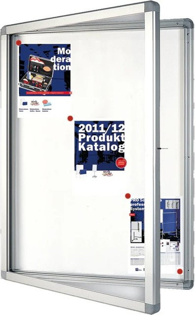 Abschließbarer Schaukasten A4 von Office Marshal, magnetische Infovitrine aus Aluminium in Silber zur Wandmontage - Bild 1