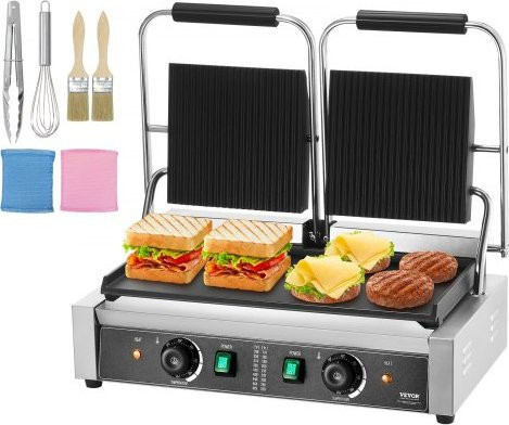 VEVOR Kommerzieller Panini-Grill aus Edelstahl in Silber mit Temperaturregelung und 3600 W Leistung für Sandwiches, Steaks und Hamburger - Bild 2