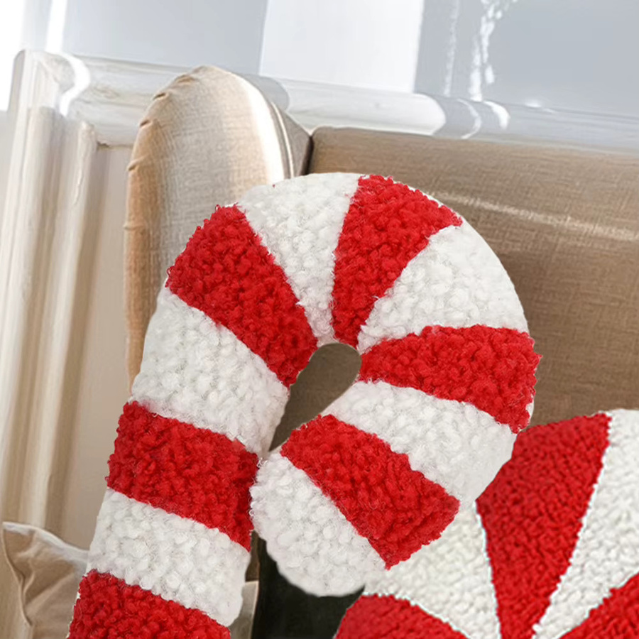 Alloet Weihnachts-Zuckerstangenkissen aus Plüsch in Rot, gestreift, Durchmesser: 35,56 cm - Bild 4