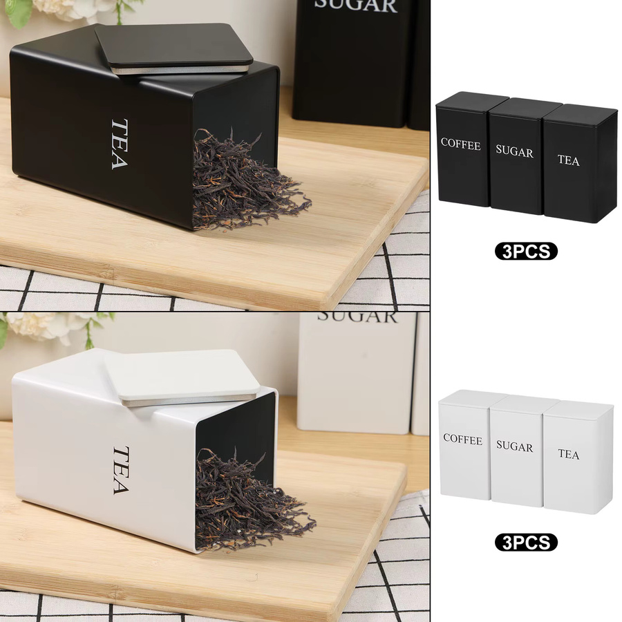 Willstar 3er Set Vakuum Versiegelte Vorratsgläser aus Glas und Metall für Kaffee, Tee und Zucker, 1 l pro Behälter, Schwarz und Weiß - Bild 2