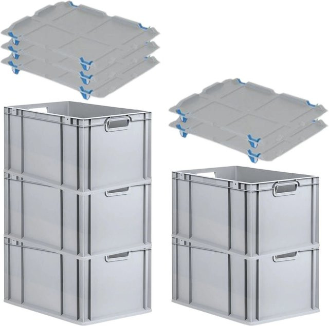 PROREGAL SparSet 5x Eurobox NextGen Grip mit Auflagedeckel in Grau, 65 Liter, H x B x T: 32 x 40 x 60 cm, mit verstärkten Wänden und blauen Schiebeschnappverschlüssen - Bild 1