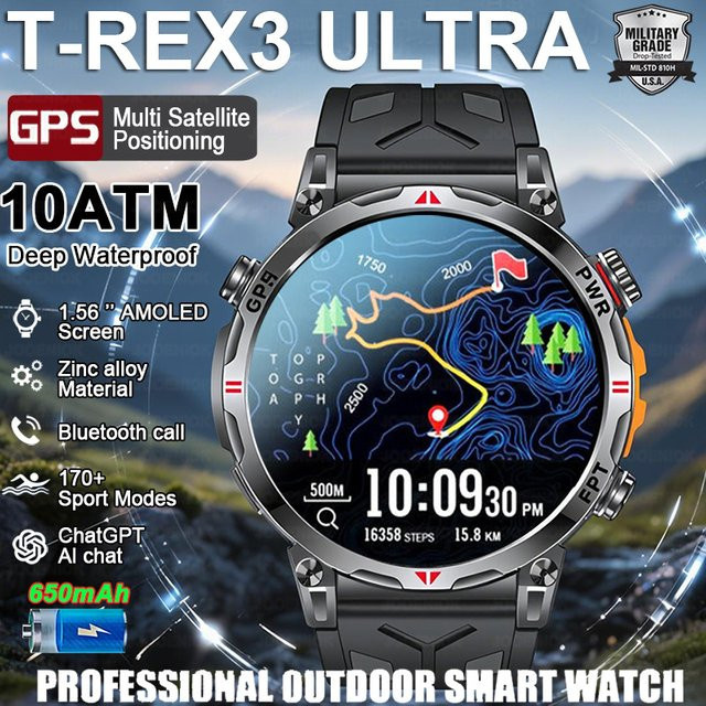 ChiBear T-Rex3 Ultra GPS Smartwatch in Orange mit Kompass, Höhenmesser, Barometer und 5ATM Wasserdichtigkeit - Bild 1