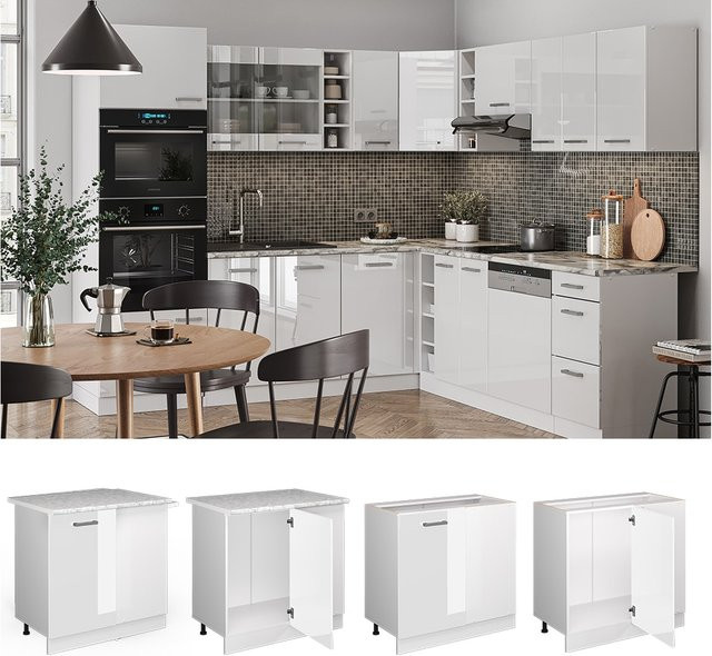 Vicco Eckunterschrank R-Line Küchenschrank in Weiß Hochglanz, Breite: 86 cm - Bild 1