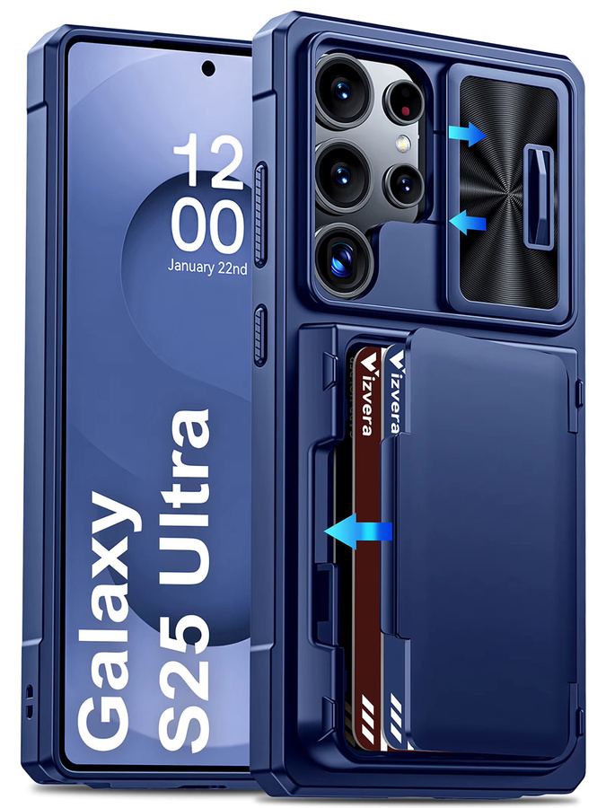 BANGZAO Schutzhülle für Galaxy S25 Ultra, Brieftasche mit RFID-Kartenhalter und Kameraabdeckung, robustes stoßfestes Silikon, Blau - Bild 7