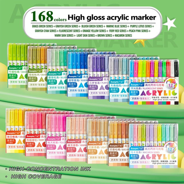 GN Acryl-Markierstifte im Set mit 168 Farben für Schule und Kunst als permanente Textmarker und Overlay-Färbestifte - Bild 1