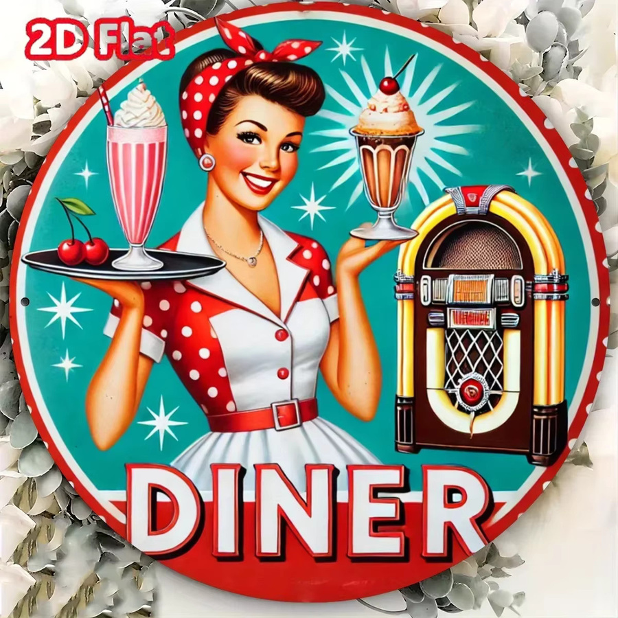 Potdemiel Vintage Metallschild Rund in Multicolour mit geometrischem Design und Buchstaben, Durchmesser: 20 cm - Bild 4