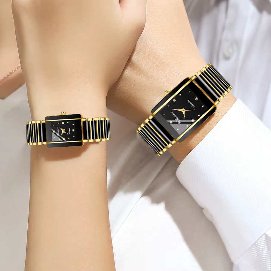 CHENXI Armbanduhr, Quarz, Schwarz, Gold, Rechteckig, Unisex - Bild 2