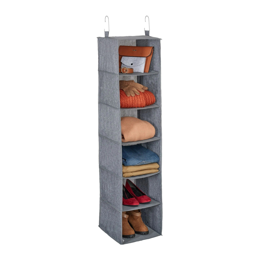 Relaxdays Kleiderschrank Hängeregal aus Polyester in Grau mit 6 Fächern, B/T/H: 131 x 30 x 30 cm - Bild 2