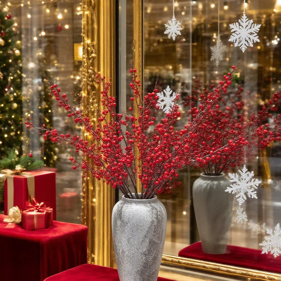 ZQCY Künstliche Holly Pflanze mit roten Beeren für Weihnachtsdekoration und Hochzeitsfloristik in Rot - Bild 3