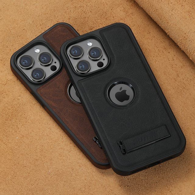 SUTENI Luxus-Kunstleder-Handyhülle mit mattiertem Gefühl, Ständer und Magnetfunktion für iPhone 17 Pro Max 16 Plus 15 14 13 12 in Schwarz - Bild 1